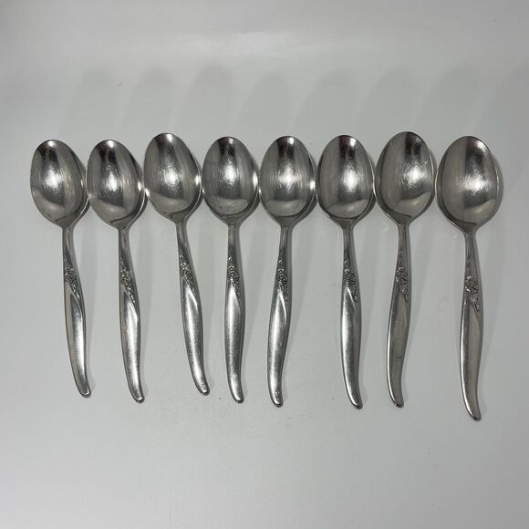 Lot of 8 Oneida Wm A Rogers Premier La Rose Stainless Soup Spoon 6 3/4” Vtg - Picture 1 of 9
